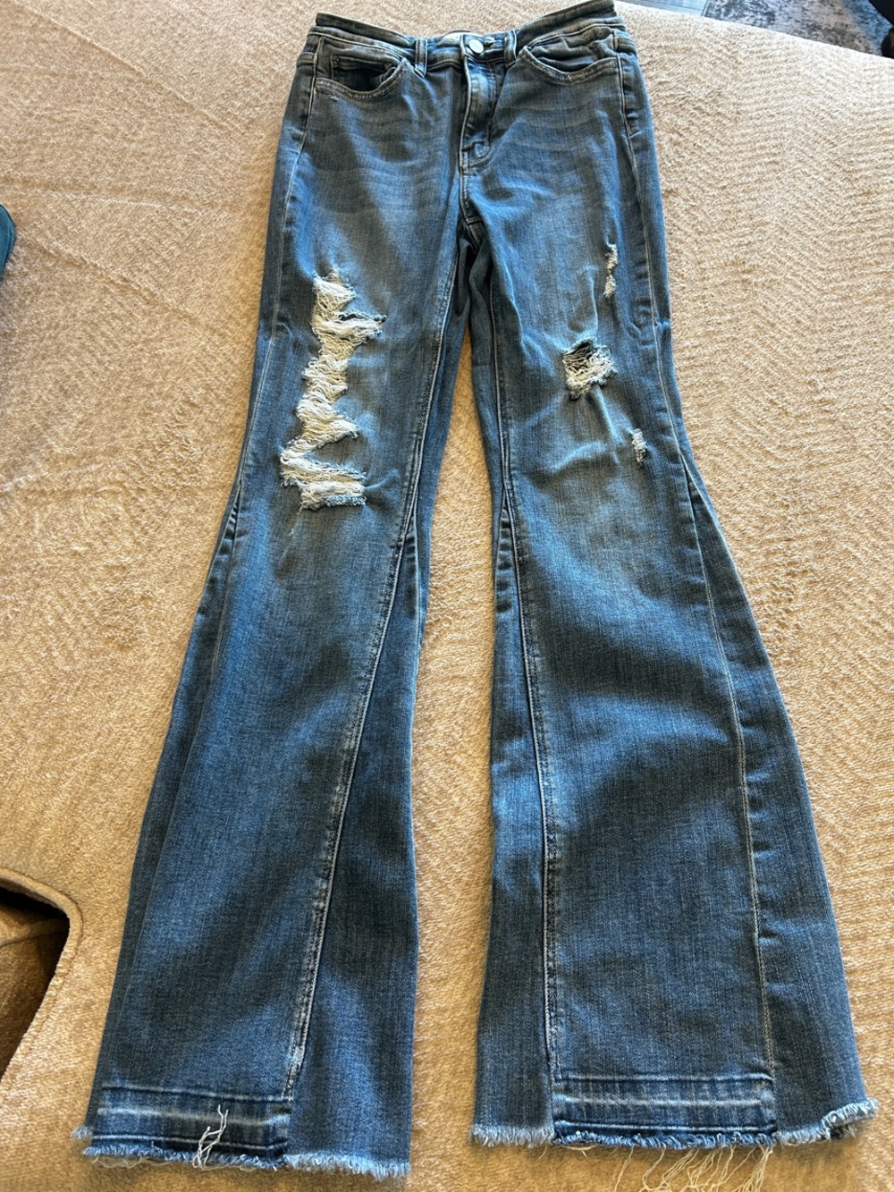 💙Flying monkey Women's Distressed Flared Jeans - Blue - Picture 2 of 11